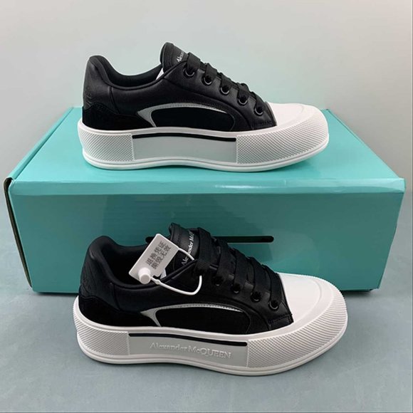 Alexander McQueen Deck Skate Plimsoll Black White Sneakers